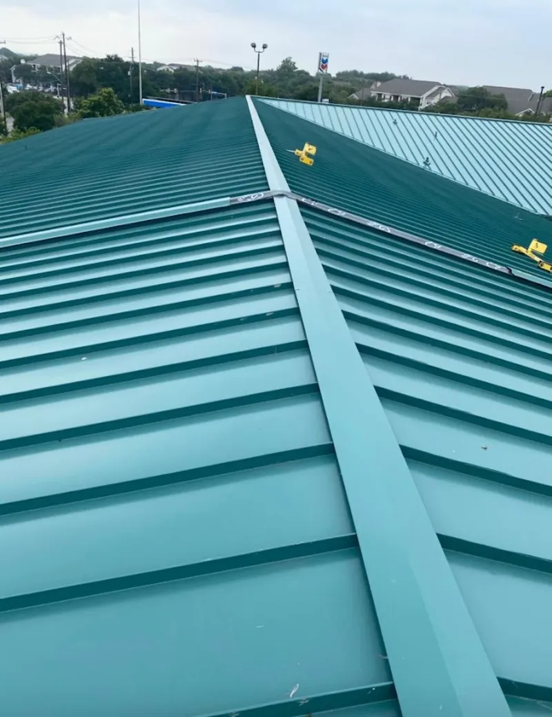 Green commercial metal roof ridge and valley for Metal Roof Repair in Christiana